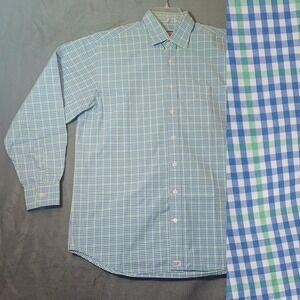 Vineyard Vines Burgee Shirt Mens Large Blue Whale Cool Green Gingham